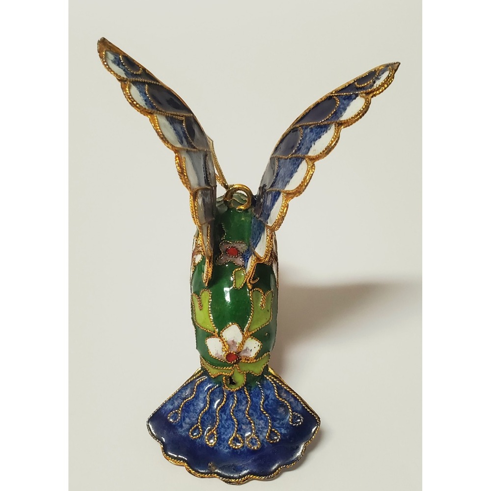 Enameled Cloisonne Christmas Ornament Hummingbird Gold Edge Feathers Multicolor - Picture 3 of 13